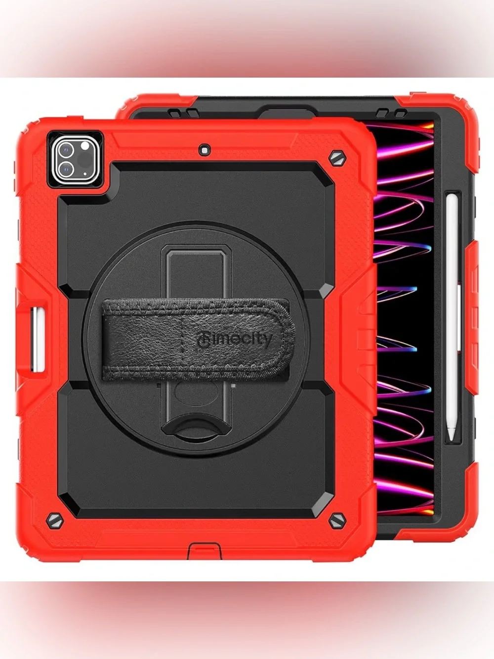 iPad Pro 12.9 Protective Case Red Black Rotating Stand